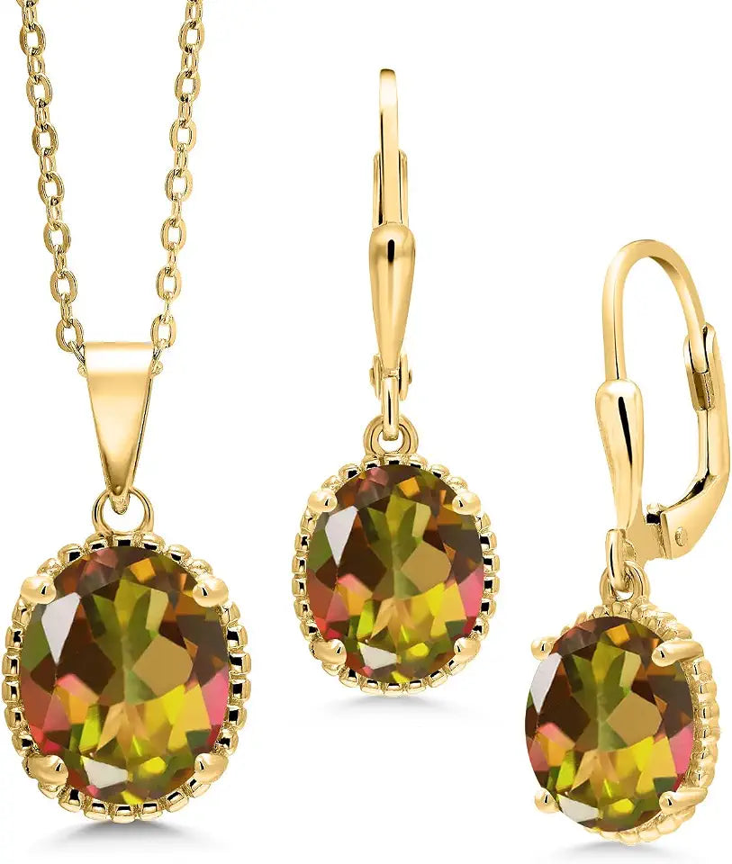 18K Yellow Gold-Plated Oval Birthstone Jewelry Set
