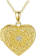 Gold-Tone Sterling Silver Locket Sunflower Necklace, 2 inch