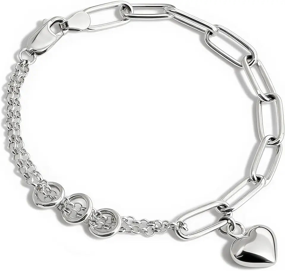 Sterling Silver Heart Paperclip Bracelet