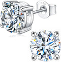 18K White Gold-Plated Sterling Silver Round Moissanite Stud Earrings