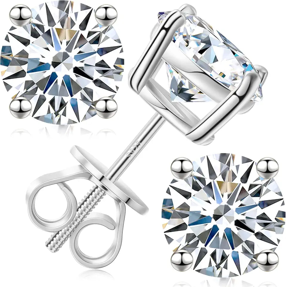 Rose Gold-Plated Sterling Silver Round Moissanite Stud Earrings