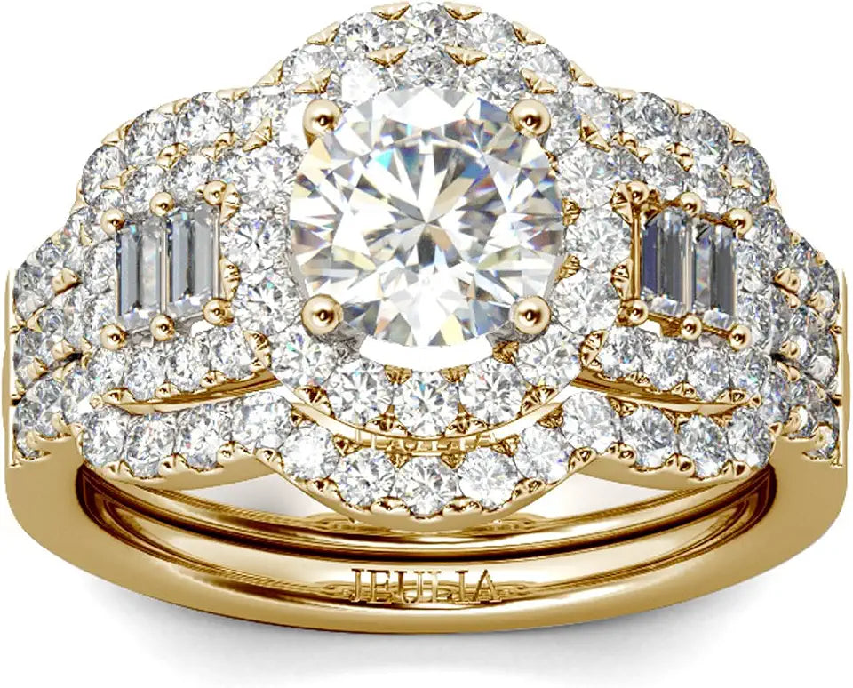 Sterling Silver Round Cubic Zirconia Halo Engagement Ring