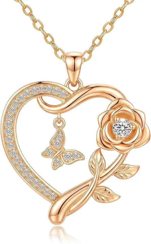 Gold-Tone Heart Butterfly Necklace