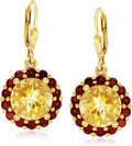 Gold-Tone Garnet Drop Floral Earrings