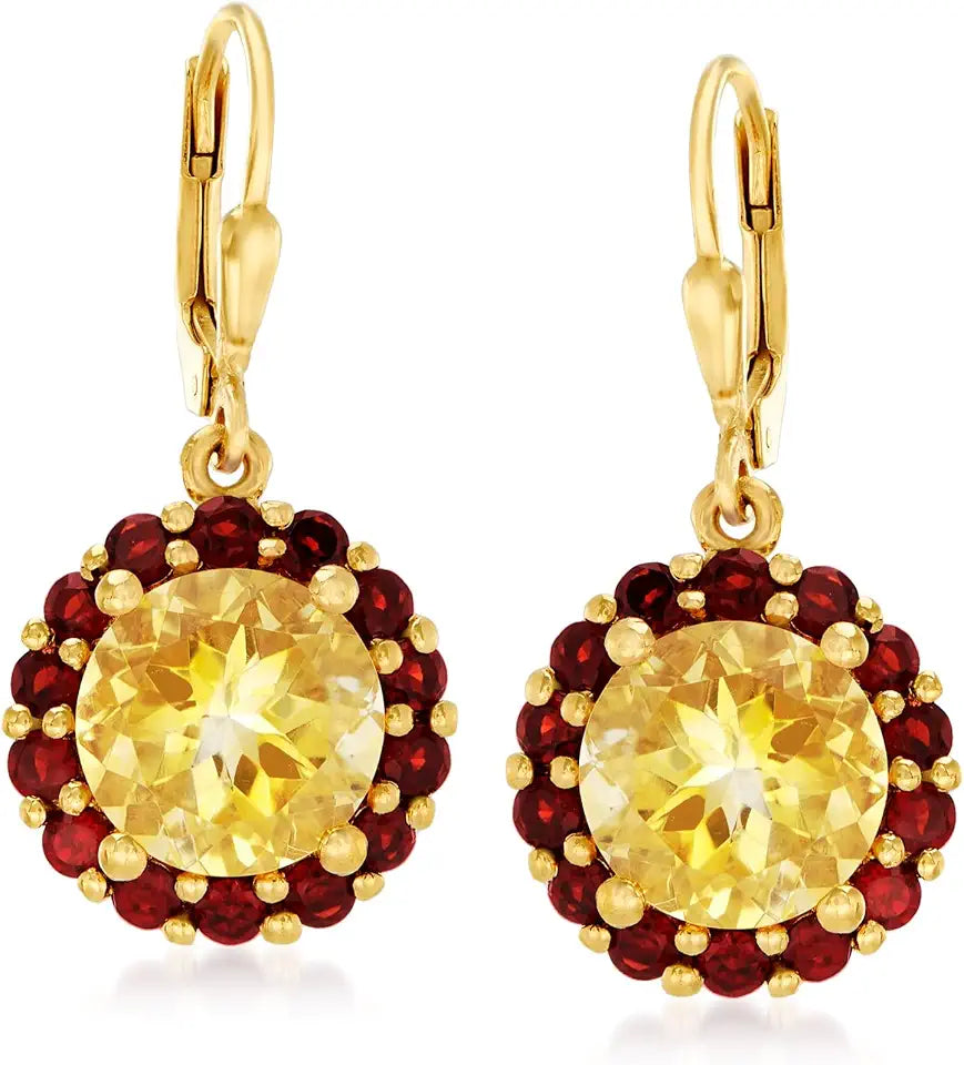 Gold-Tone Garnet Drop Floral Earrings