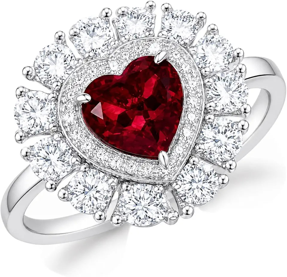 Created Ruby Heart Halo Ring