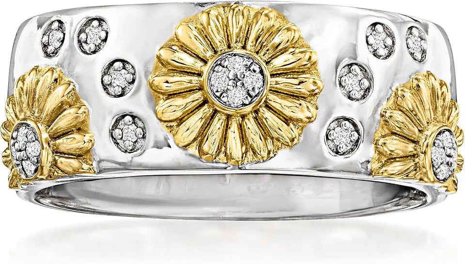Gold-Tone Sterling Silver Sunflower Ring