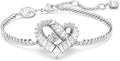Rhodium-Plated Crystal Hoop Heart Earrings
