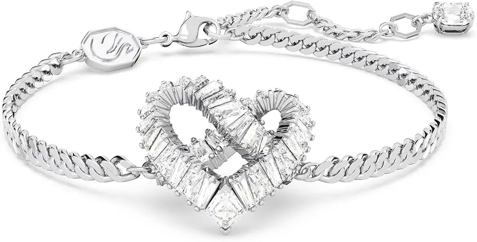 Rhodium-Plated Crystal Hoop Heart Earrings