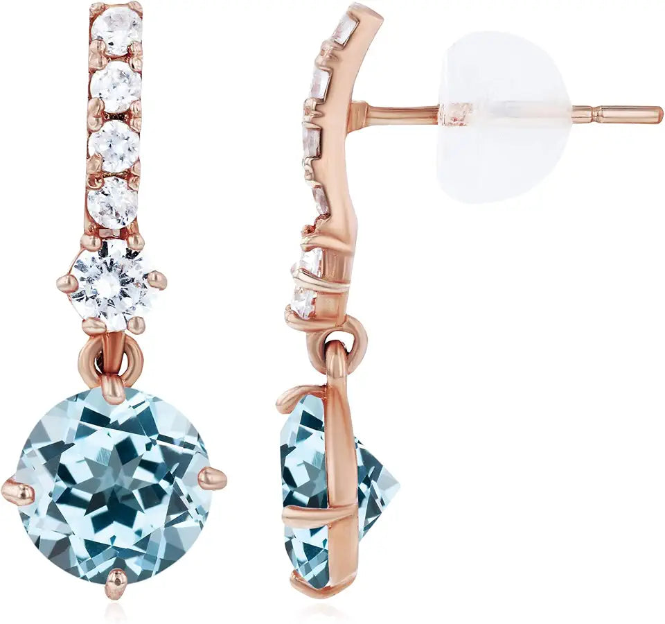 Gold-Tone Round Sapphire Stud Drop Earrings with Birthstone