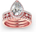 Gold-Tone Sterling Silver Pear-Cut Halo Wedding Band Jewelry Set