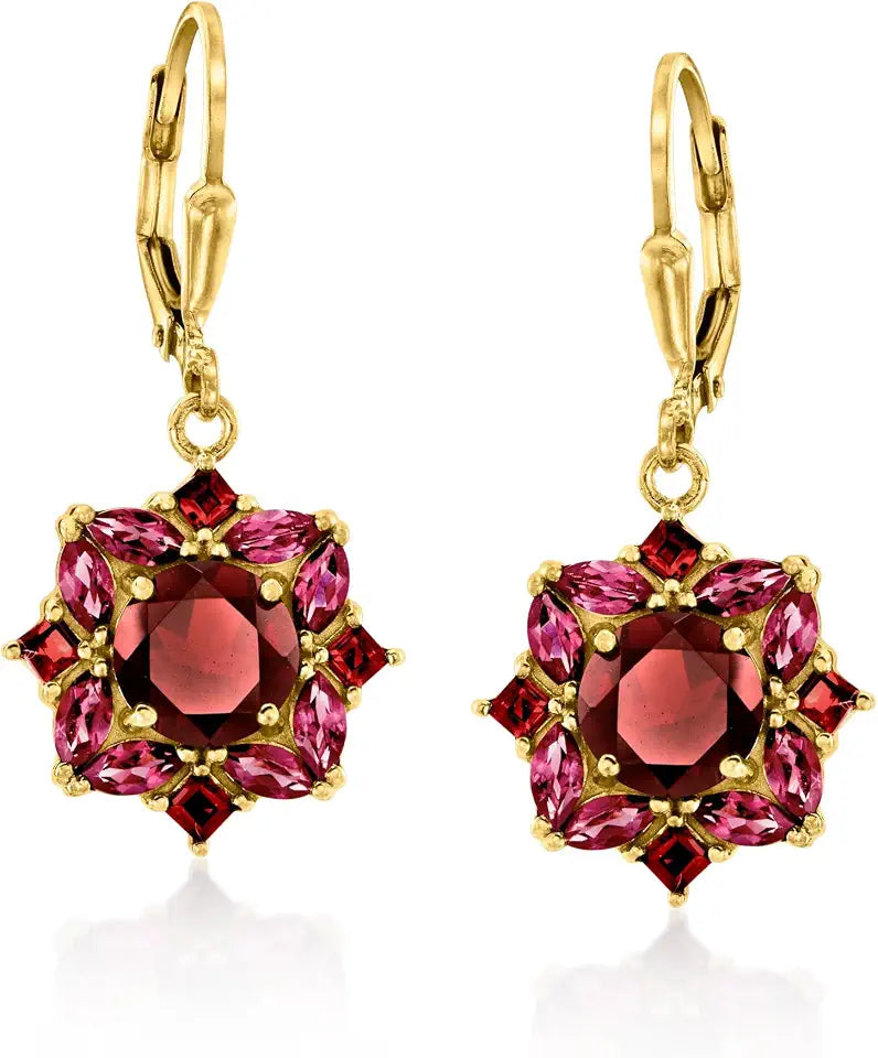 Gold-Tone Garnet Drop Earrings