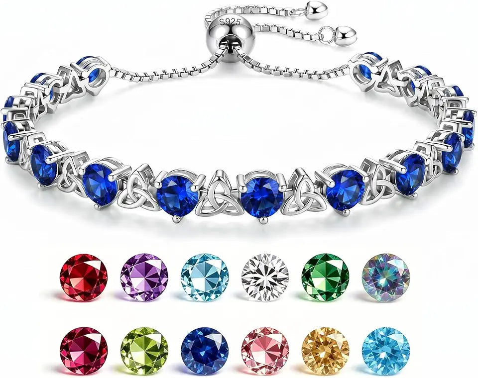 Sterling Silver Round Birthstone Tennis Bracelet