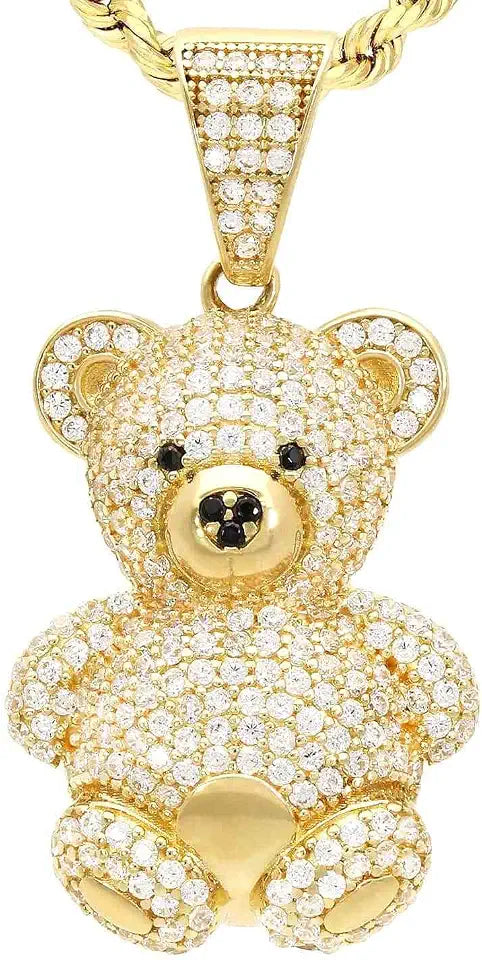 Gold-Tone Sterling Silver Round Teddy Bear Pendant