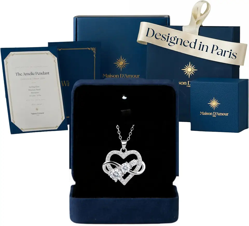 White Gold-Plated Sterling Silver Moissanite Heart Infinity Necklace