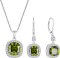 Sterling Silver Peridot Drop Halo Jewelry Set with Birthstone