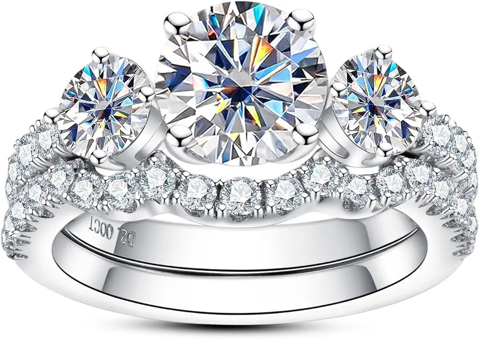 Sterling Silver Round Moissanite Wedding Band