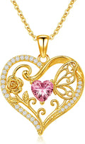 Gold-Tone Birthstone Heart Butterfly Necklace