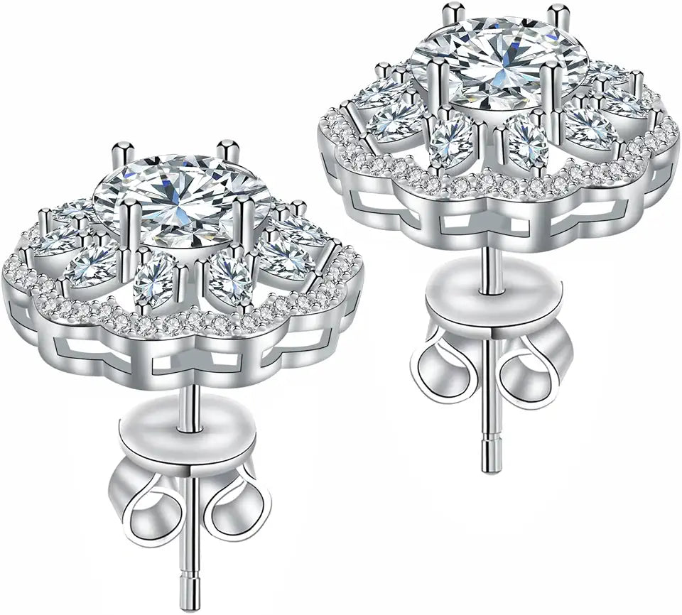 Sterling Silver Moissanite Stud Sunflower Earrings