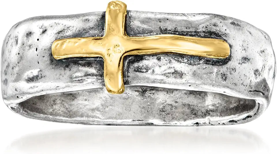 Gold-Tone Sterling Silver Cross Ring