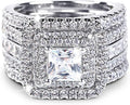 Sterling Silver Cubic Zirconia Halo Solitaire Jewelry Set
