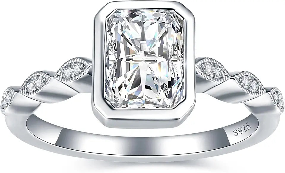 Sterling Silver Moissanite Engagement Ring