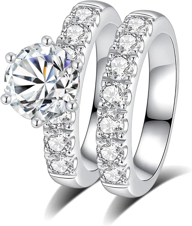 Sterling Silver Round Moissanite Wedding Band
