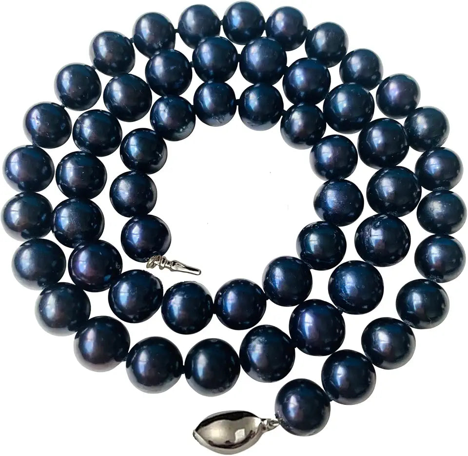 Sterling Silver Round Black Pearl Necklace