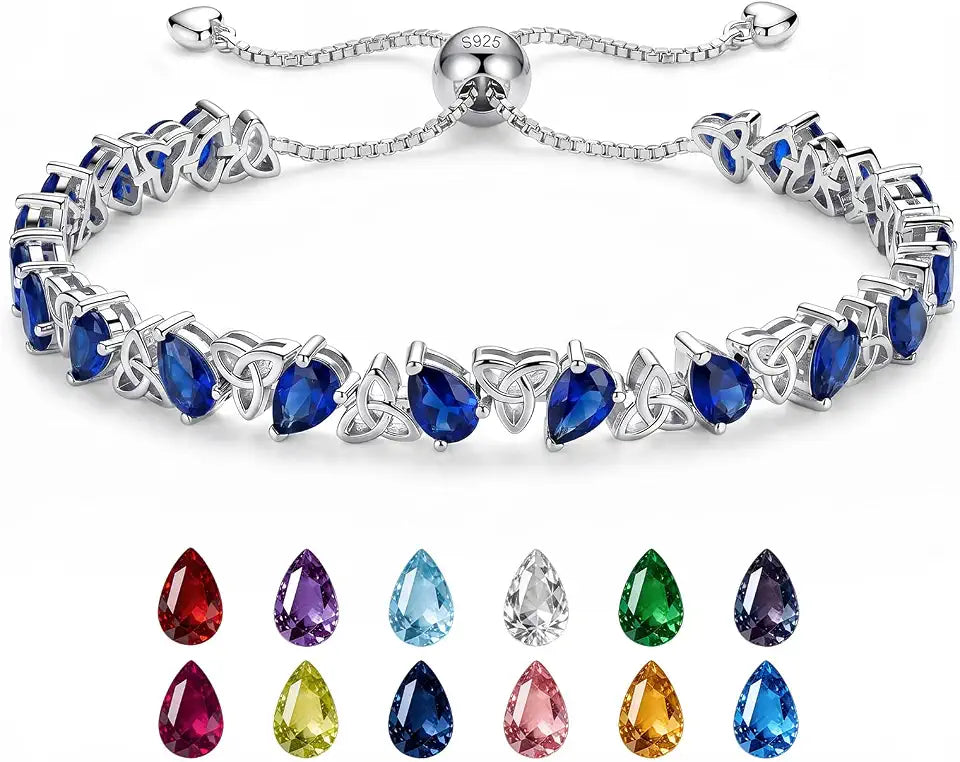 Sterling Silver Pear-Cut Birthstone Tennis Bracelet