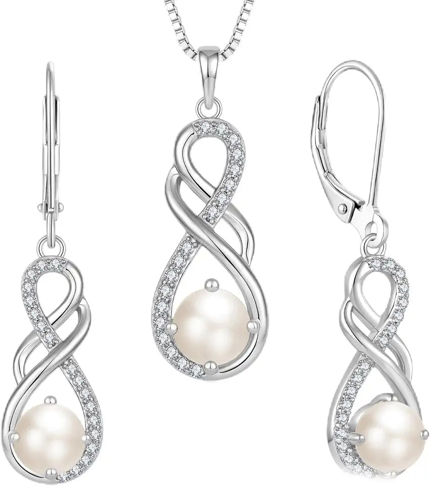Sterling Silver Pearl Infinity Jewelry Set
