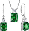 Sterling Silver Emerald-Cut Created Emerald Jewelry Set with Birthstone