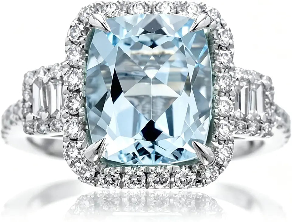 Gold-Tone Sterling Silver Aquamarine Engagement Ring
