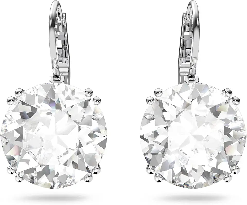 Rhodium-Plated Round Crystal Earrings