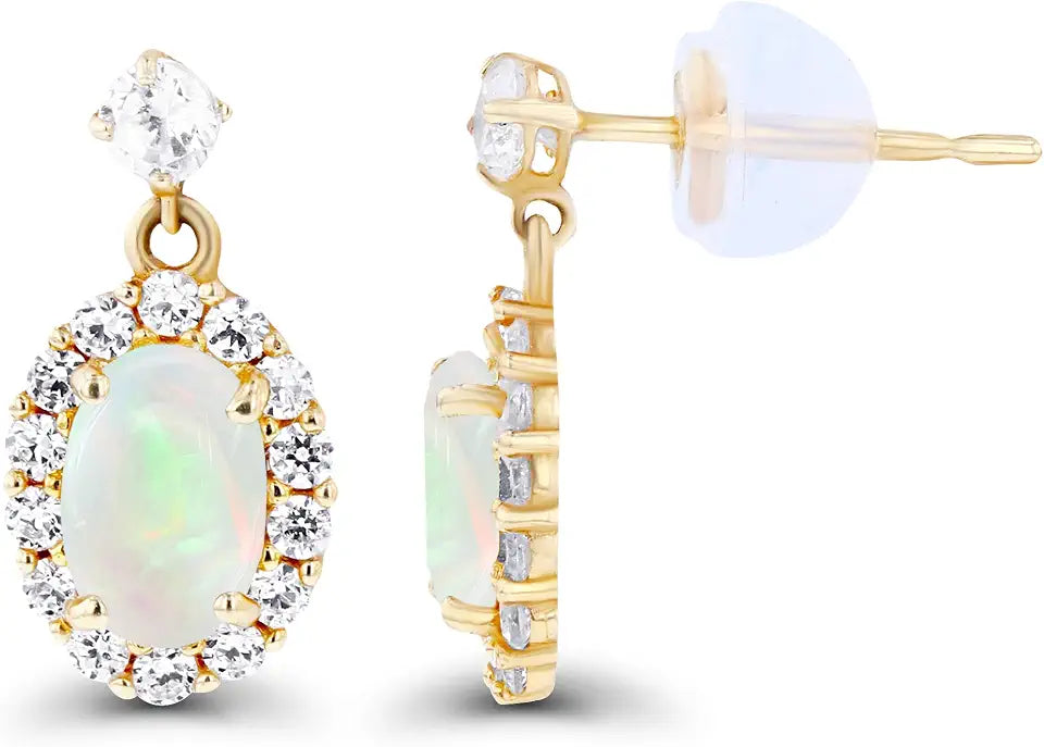 Gold-Tone Oval Sapphire Stud Drop Earrings with Birthstone