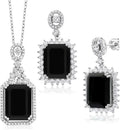 Sterling Silver Emerald-Cut Onyx Jewelry Set with Birthstone
