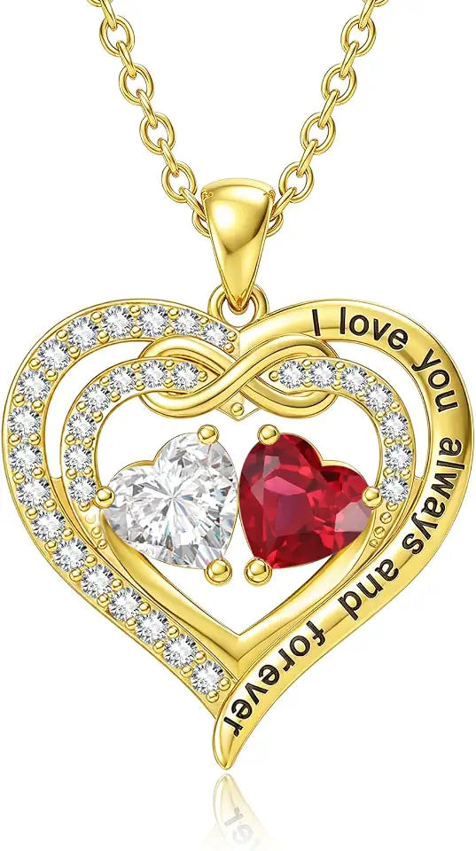 Gold-Tone Birthstone Heart Infinity Necklace