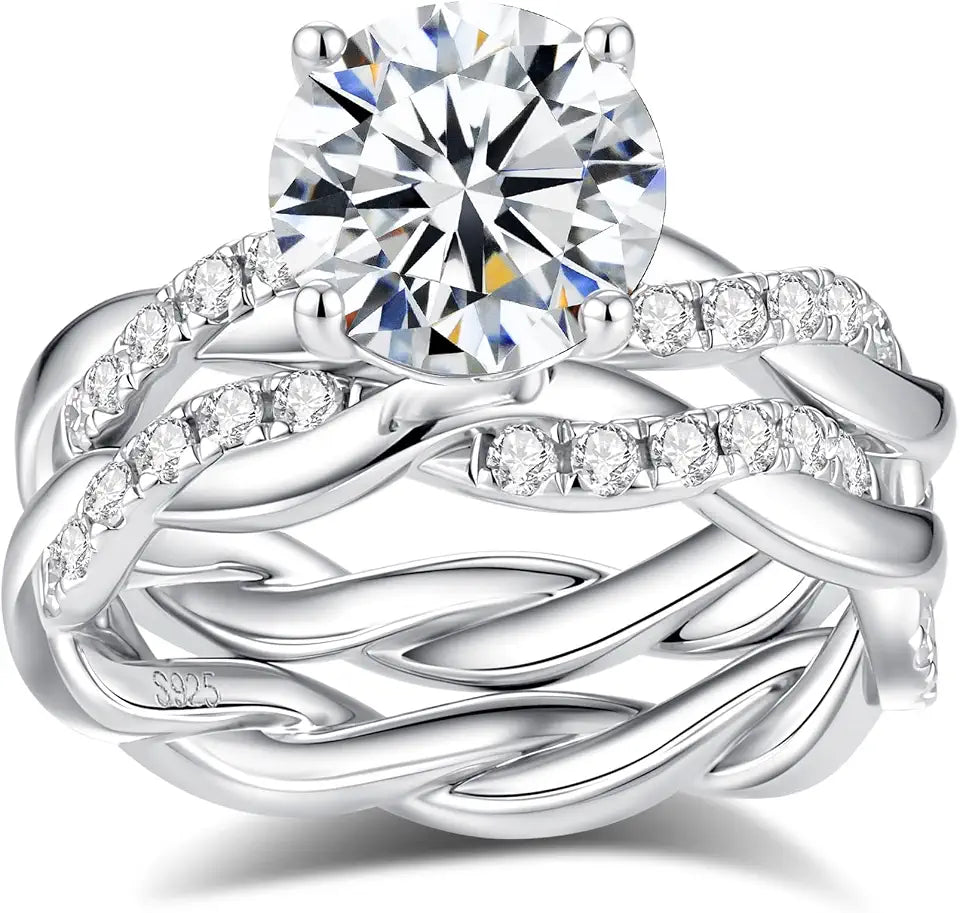 Sterling Silver Round Moissanite Infinity Engagement Ring