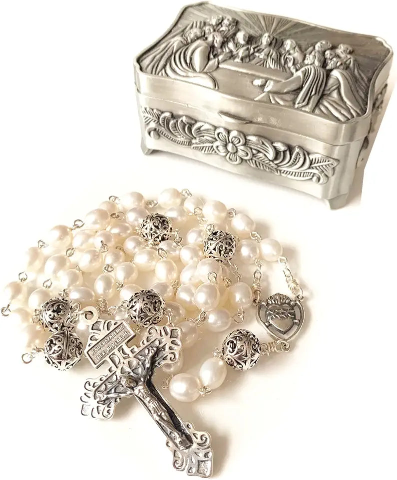 Sterling Silver Pearl Cross Necklace, 9mm