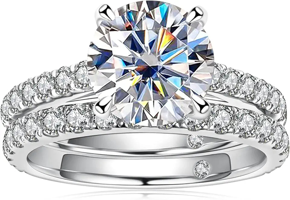 Sterling Silver Round Moissanite Wedding Band