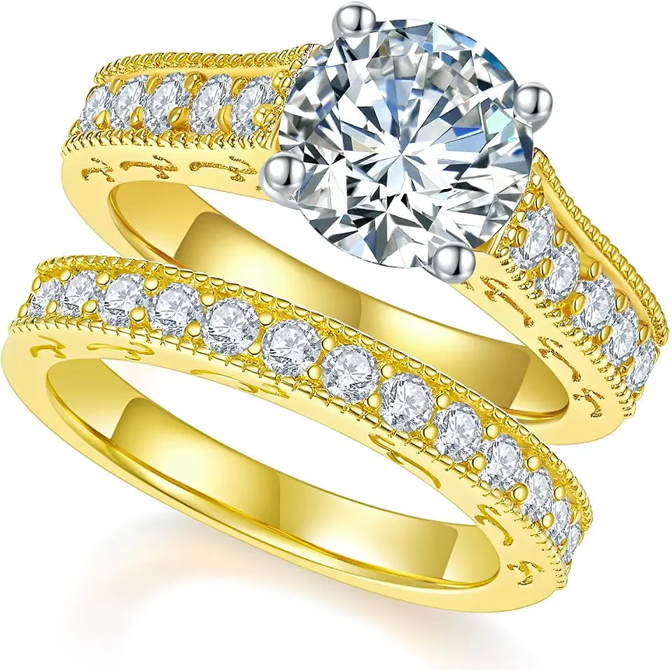 14K Yellow Gold-Plated Sterling Silver Moissanite Ring