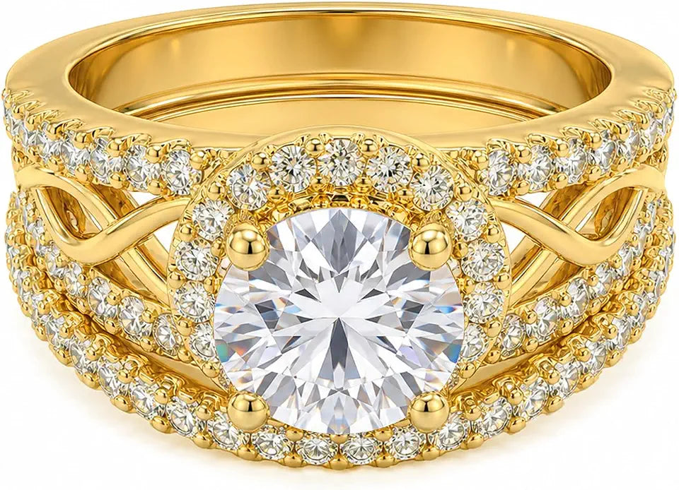 Gold-Tone Round Moissanite Engagement Ring