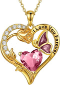 Gold-Tone Birthstone Heart Butterfly Necklace