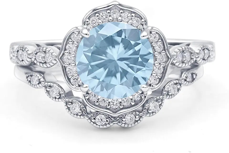 Sterling Silver Round Cubic Zirconia Floral Wedding Band