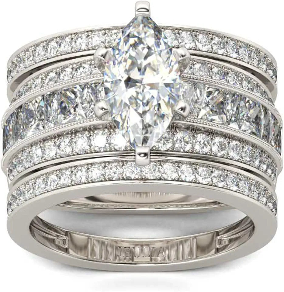 Sterling Silver Oval Cubic Zirconia Solitaire Jewelry Set