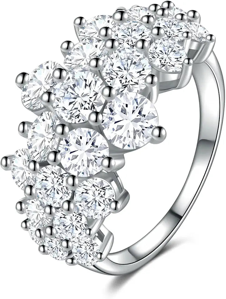 18K White Gold-Plated Sterling Silver Round Moissanite Ring