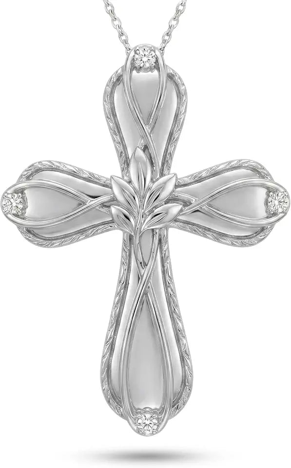 Sterling Silver Lab-Grown Diamond Cross Necklace