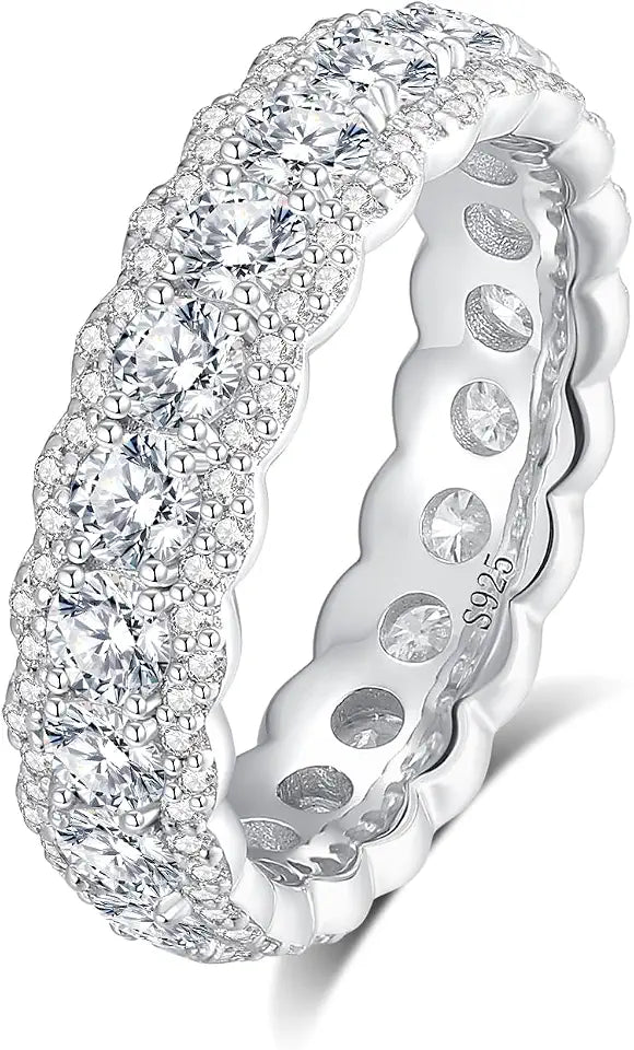 18K White Gold-Plated Sterling Silver Round Moissanite Engagement Ring