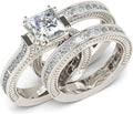 Sterling Silver Halo Wedding Band Jewelry Set