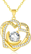 Gold-Tone Birthstone Heart Moon Necklace