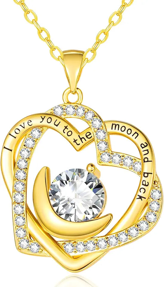 Gold-Tone Birthstone Heart Moon Necklace